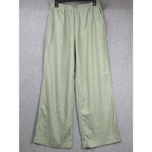 Caslon Sage Green Linen Blend Pants Wide Leg Pull On Elastic Waist Size Small